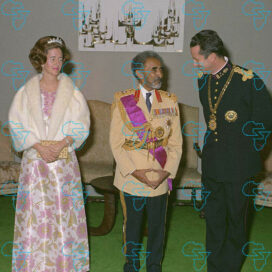 RARE Print: HIM Haile Selassie I with King Baudouin of Belgium and Queen Fabiola