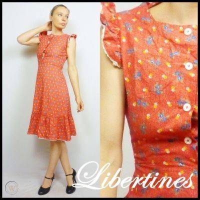 Boho 1970s vintage red floral cotton 360 0146d76bdd65c6365079c4b12a93df2d