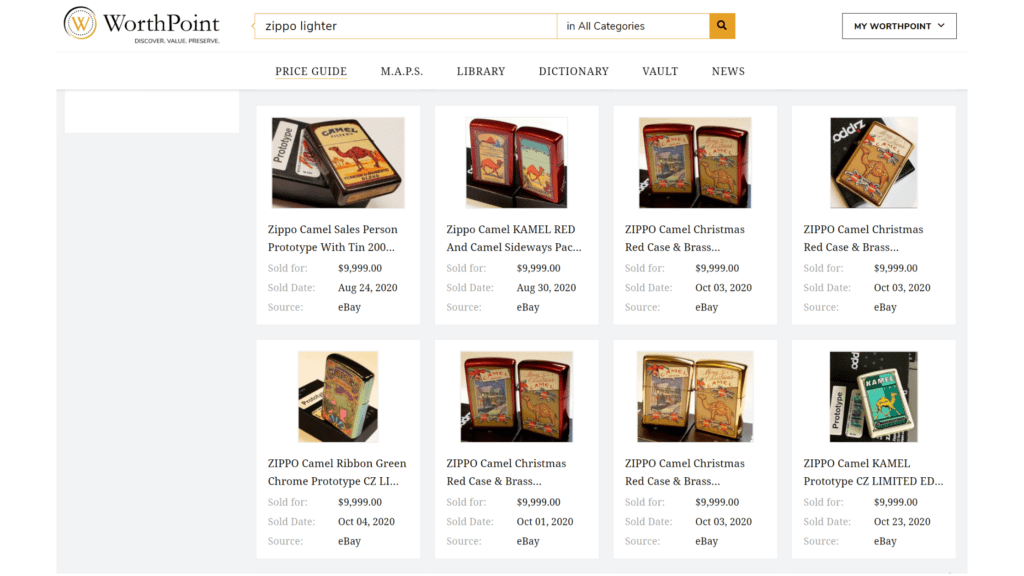 Zippo lighter price guide search